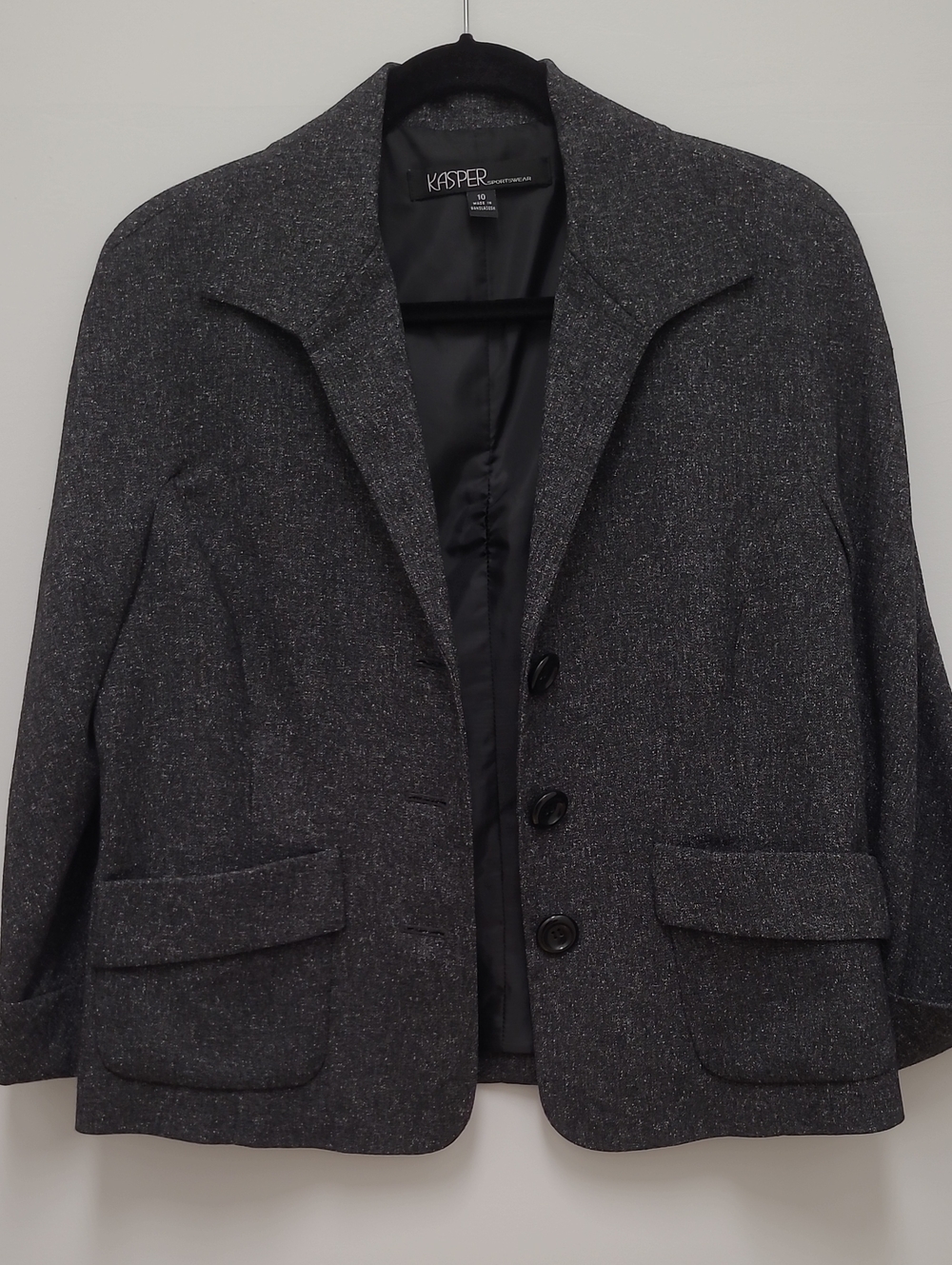 Kasper Women's Dark Gray Tweed Blazer 3/4 Length Sleeves